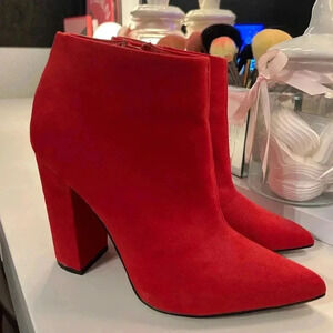 RED VELVET SHOE DAZZLE FAUX SUEDE BOOTIE